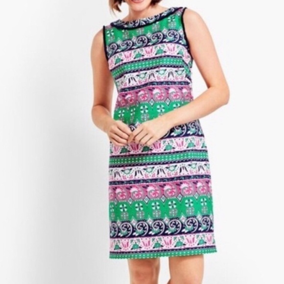 Talbots Sleeveless Shift Dress Green Pink Size 8 - Picture 16 of 16